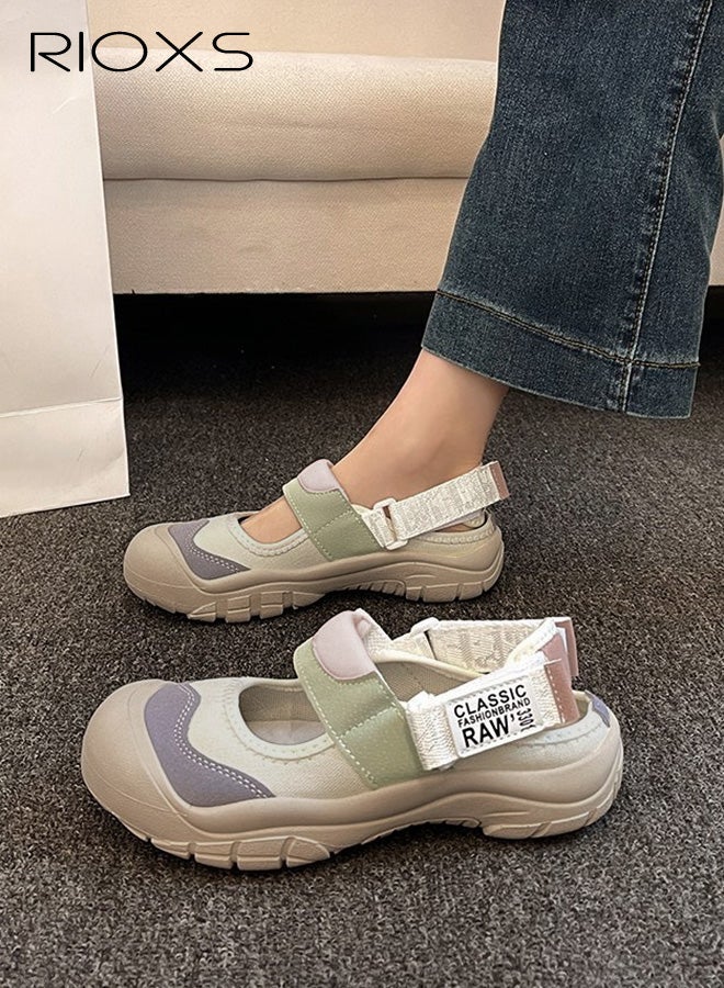 RIOXS Women's Fashion Sandals, Ugly Cute Casual Shoes with Classic Velcro, Wide Round Toe Lady's Canvas Walking Shoes, Comfy Lightweight Sneaker Sandals, Women's Comfort Shoes for Daily Wear, Non-slip Flat Sandals for Ladies, Stylish Woman Footwear for Indoor Outdoor Activities - Image 4