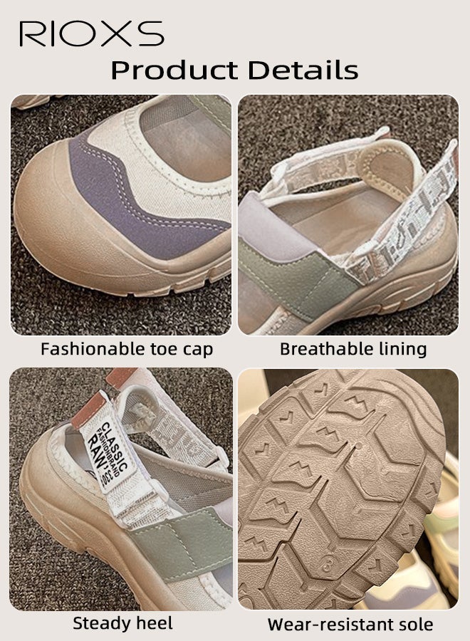 RIOXS Women's Fashion Sandals, Ugly Cute Casual Shoes with Classic Velcro, Wide Round Toe Lady's Canvas Walking Shoes, Comfy Lightweight Sneaker Sandals, Women's Comfort Shoes for Daily Wear, Non-slip Flat Sandals for Ladies, Stylish Woman Footwear for Indoor Outdoor Activities - Image 5
