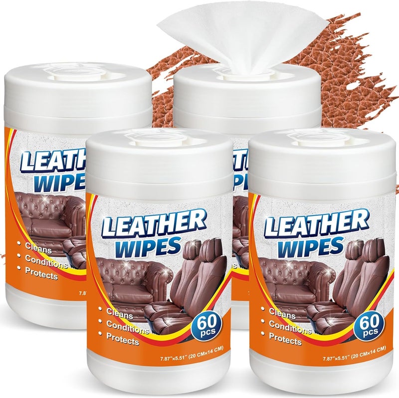 Swiffen 4 Pack Leather Cleaner Wipes 240 Count Bulk Large 8" x 5.5" Size Leather Clean Condition Protect Wipes for Vinyl, Apparel Furniture Couch Car Seats Shoes Boots Bags Purses - Image 1