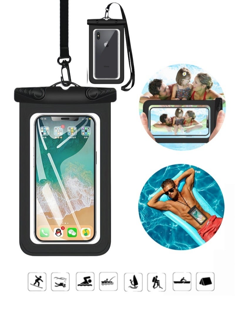 جراب هاتف مقاوم للماء، حقيبة جافة عالمية مقاس 7 بوصات لهاتف iPhone 15/14/13/12 Pro Max، جراب مقاوم للماء IPX8، أساسيات السفن السياحية والشاطئ، أسود - Image 1