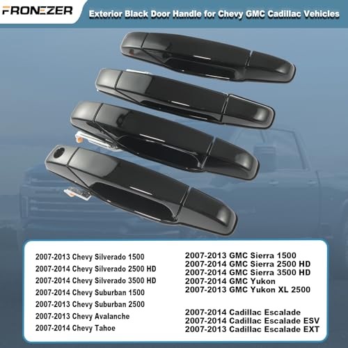 FRONEZER Exterior Door Handle, 4PCS Black Front Rear Driver Passenger Compatible with 2007-2014 Chevy Silverado Suburban Avalanche Tahoe, GMC Sierra Yukon Cadillac Escalade Replace 20828258 22738721 - Image 4