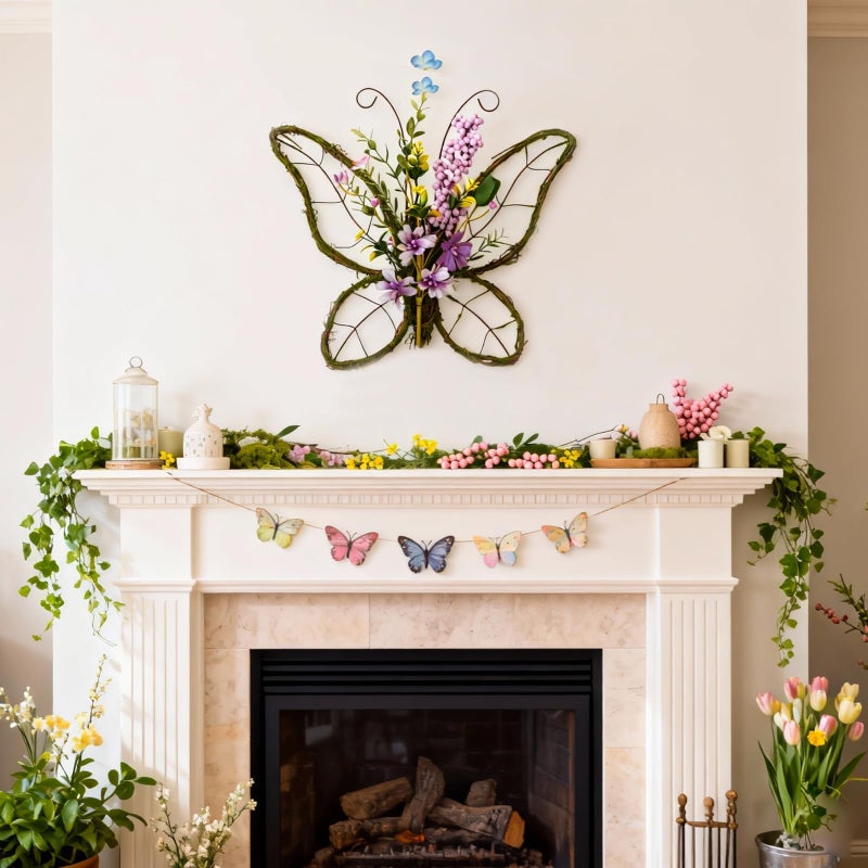 idyllic Butterfly Shaped Wreath with Pastel Berries and Floral Spring Artificial Wreaths for Front Door Decorï¼ˆPurpleï¼‰ - Image 5