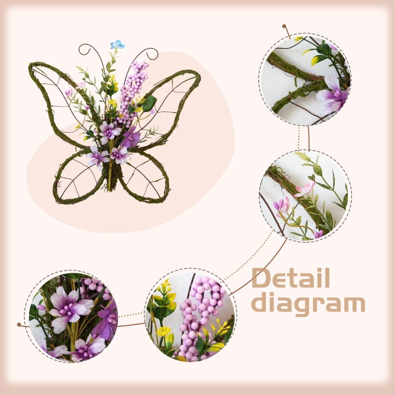 idyllic Butterfly Shaped Wreath with Pastel Berries and Floral Spring Artificial Wreaths for Front Door Decorï¼ˆPurpleï¼‰ - Image 2