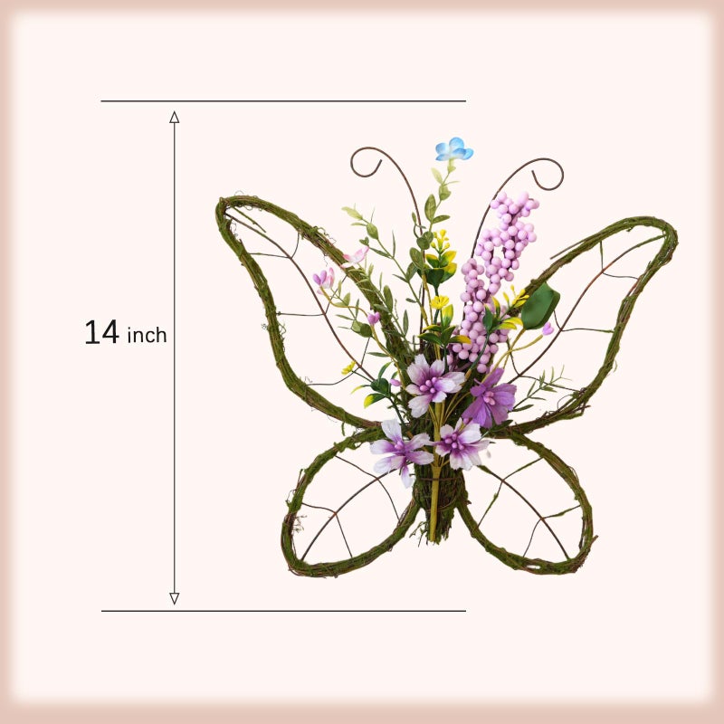 idyllic Butterfly Shaped Wreath with Pastel Berries and Floral Spring Artificial Wreaths for Front Door Decorï¼ˆPurpleï¼‰ - Image 3