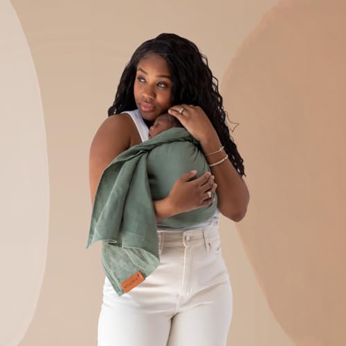 WildBird - Ring Sling Baby Carrier - 0-36 Months (up to 35 lbs) - Standard (74") Acadian & Black Ring - Front, Hip or Back Carry - Adjustable Fit - Natural Linen - Baby Essentials - New Mom Gifts - Image 3