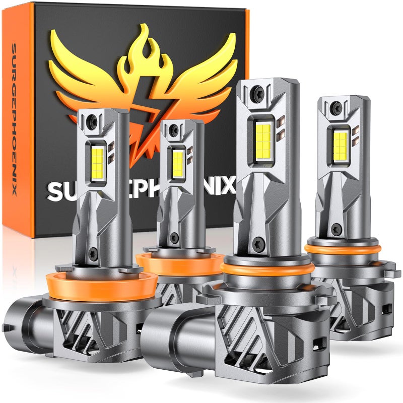 Surgephoenix 9005/HB3 H11/H8/H9 Light Bulbs Combo â€“ Super Bright 120,000LM 1000% Brighter, 2026 Updated Light Bulbs, 1:1 Mini Size, 6500K Cool White, Off Road Light or Fog Light Bulbs, Pack of 4 - Image 1
