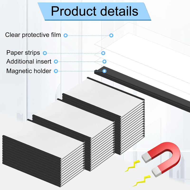 Glenmal 100 Pieces C Channel Magnetic Label Holders Set 3 x 5 Inch Magnet Shelf Label Holder with Protective Films and Replacement Strips for Metal Racks Whiteboard Name Tags - Image 4