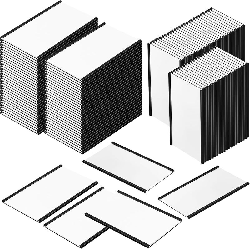 Glenmal 100 Pieces C Channel Magnetic Label Holders Set 3 x 5 Inch Magnet Shelf Label Holder with Protective Films and Replacement Strips for Metal Racks Whiteboard Name Tags - Image 1
