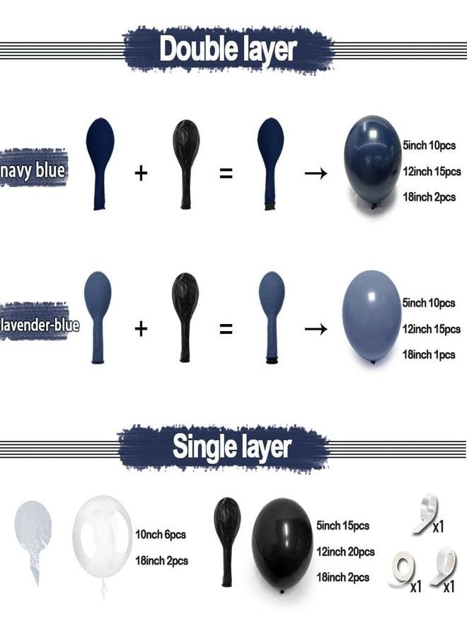 Partycus Navy Blue Black Balloon Arch Kit Double Stuffed, Dark Lavender-Blue Matte Black Balloon Garland with Clear Bobo Latex for Birthday Baby Shower Men Graduation Wedding New Year Party Decoration - Image 4