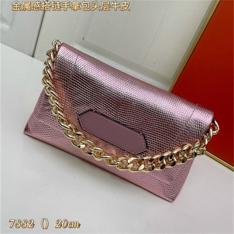 Easiest For Match Bag For Women New 2024 Gold High-End Armpit Bag Baguette Chain Lizard Pattern Cowhide Clutch Bag Trendy