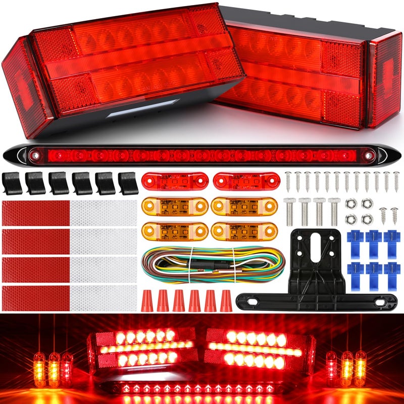 LINKITOM LED Submersible Rectangular Trailer Tail Light Kit, Super Bright Brake Stop Turn Reverse Side Marker Tail License Lights Sealed for Utility Trailer Boat Truck Marine Over 80 Inch - Image 1