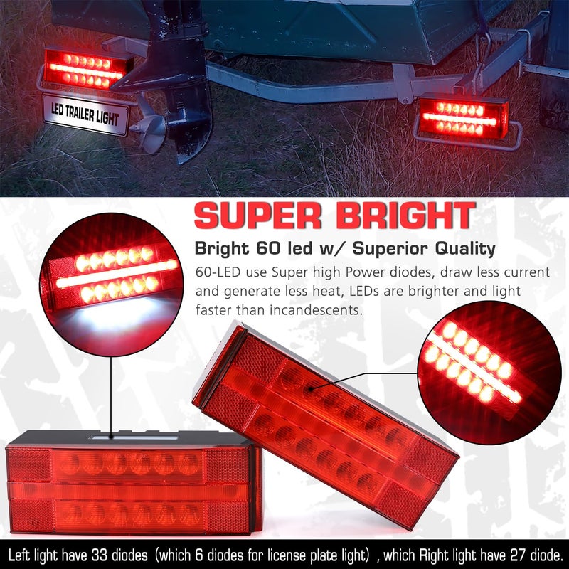 LINKITOM LED Submersible Rectangular Trailer Tail Light Kit, Super Bright Brake Stop Turn Reverse Side Marker Tail License Lights Sealed for Utility Trailer Boat Truck Marine Over 80 Inch - Image 3