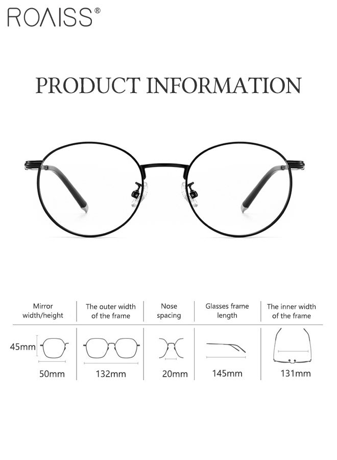 roaiss Blue Light Blocking Glasses Blue Light Filter Computer Reading Gaming TV Phones Round Eyeglasses with Titanium Frame Fashion Anti Eyestrain Headache Eyewear for Men Women Black 50mm  - Image 4