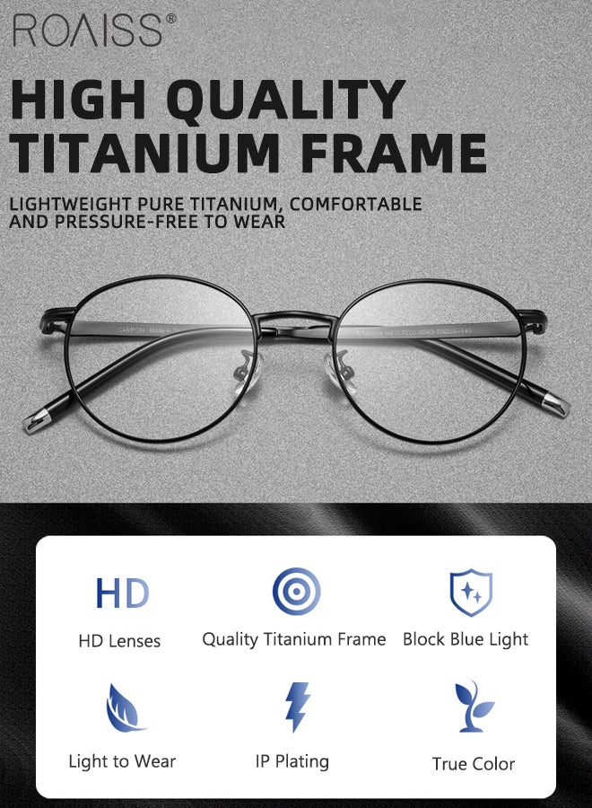 roaiss Blue Light Blocking Glasses Blue Light Filter Computer Reading Gaming TV Phones Round Eyeglasses with Titanium Frame Fashion Anti Eyestrain Headache Eyewear for Men Women Black 50mm  - Image 3