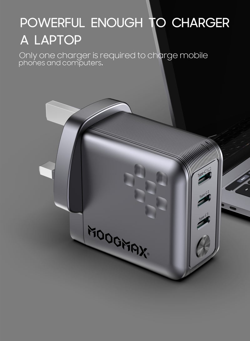 موجماكس راس شاحن تايب سي بثلاث مخارج تايب سي. فيش تايب سي بتقنية GaN لتحسين الأداء وخفض الحرارة. شاحن لابتوب سريع بقوة 100 واط. شاحن جداري بحجم صغير ومناسب لسفر. شاحن ايفون، ماك بوك، سامسونج، هواوي، لابتوب وعدة أجهزة أخرى. شاحن سريع لثلاث أجهزة في نفس الوقت. - Image 5