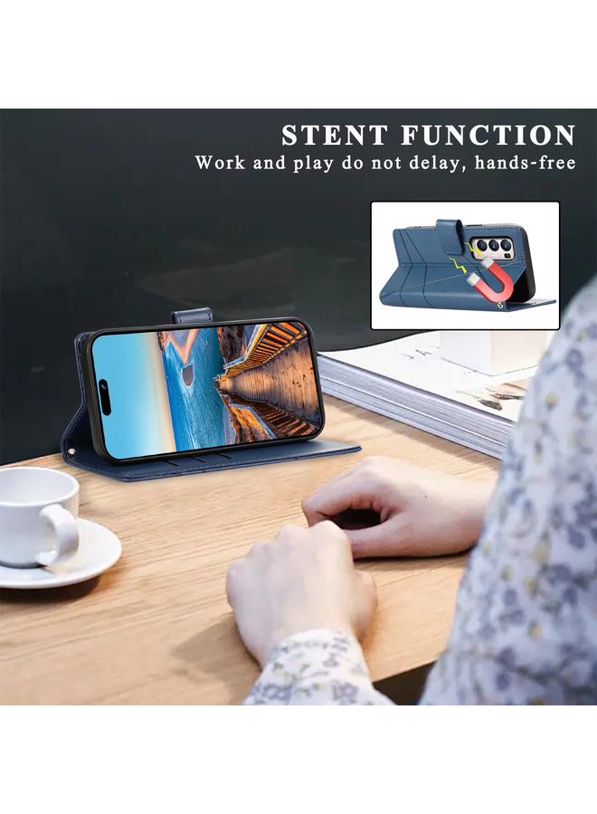 S-TOP Case For OPPO Reno5 Pro+ PU Genuine Leather Texture Embossed Line Phone Case - Image 5