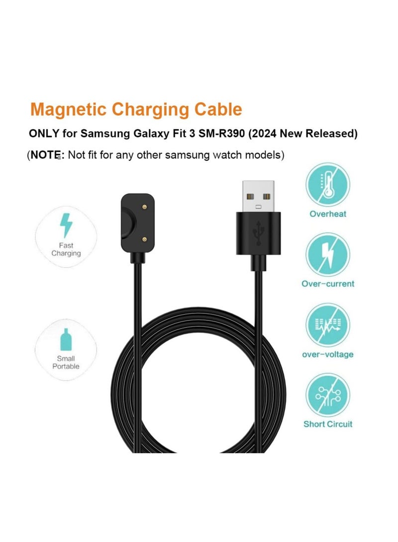 SYOSI Charger Cable Compatible for Samsung Galaxy Fit 3, 2 PCS, Magnetic USB A Replacement Charging Cable Dock for Galaxy Fit3 SM-R390 Smartwatch, 3.3FT/100cm Charging Cord (Black) - Image 3