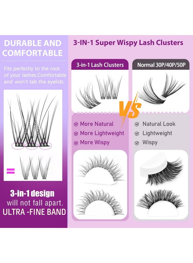 Geeneiya Clear Band Natural Lash Clusters Wispy Individual Eyelashes DIY Lash Extensions Natural Look Cluster Lashes D Curl Eyelash Extension,Geeneiya Wispy Eyelash Clusters (9-11MM,Clear and Black Band) - Image 2