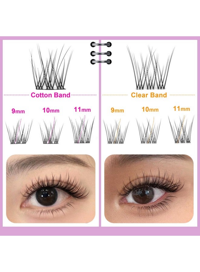 Geeneiya Clear Band Natural Lash Clusters Wispy Individual Eyelashes DIY Lash Extensions Natural Look Cluster Lashes D Curl Eyelash Extension,Geeneiya Wispy Eyelash Clusters (9-11MM,Clear and Black Band) - Image 1