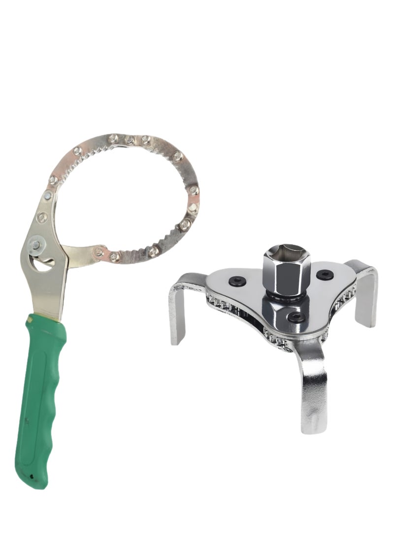 2-Piece Universal Adjustable Oil Filter Wrench, 2-1/2" to 4", 3-Claw Oil Filter Wrench Remover - Image 1