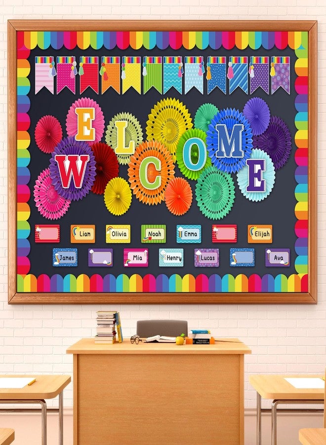 Qilery Welcome Bulletin Board Sets Welcome Back Classroom Decorations Bulletin Board Nameplate Cutout Paper Fans Banner for Back to School Chalkboard Wall Decor (Colorful) - Image 1
