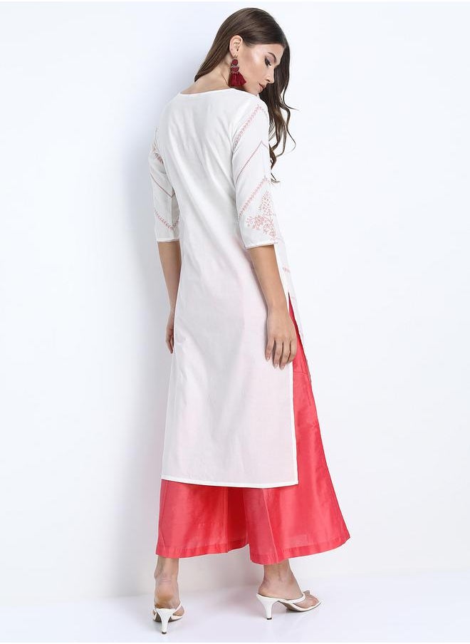 Vishudh Women Cream-Coloured Striped Thread Work Kurta by Styli  - Image 3