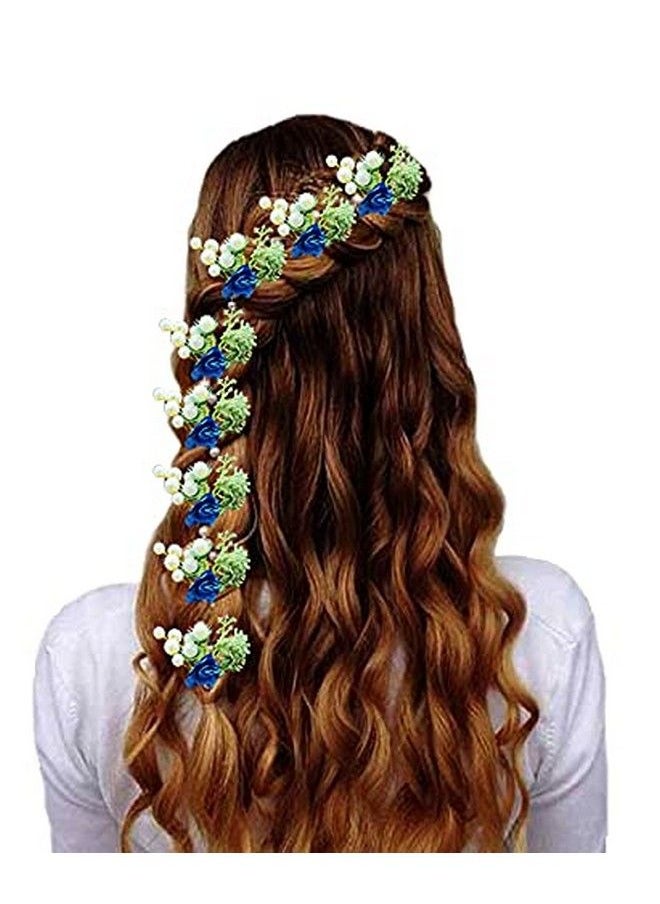 Hair Flare - Women Attractive Artificial Small Rose Flower With Mongra Bridal Wedding Hair Accessories/Hair Pins/Juda Pins For Women And Girls 2231 Blue - Image 1