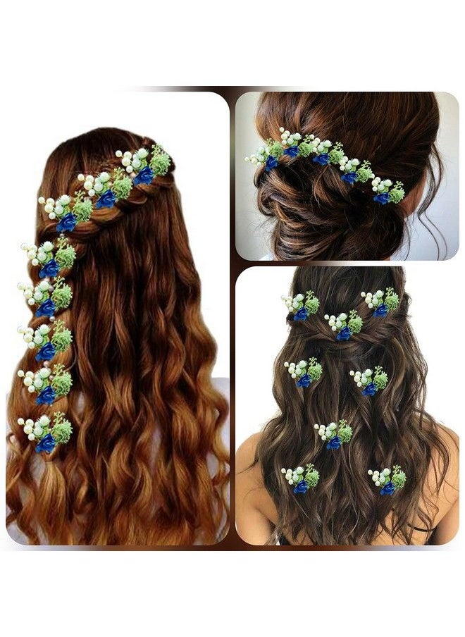 Hair Flare - Women Attractive Artificial Small Rose Flower With Mongra Bridal Wedding Hair Accessories/Hair Pins/Juda Pins For Women And Girls 2231 Blue - Image 1