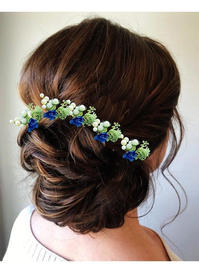 Hair Flare - Women Attractive Artificial Small Rose Flower With Mongra Bridal Wedding Hair Accessories/Hair Pins/Juda Pins For Women And Girls 2231 Blue - Image 1
