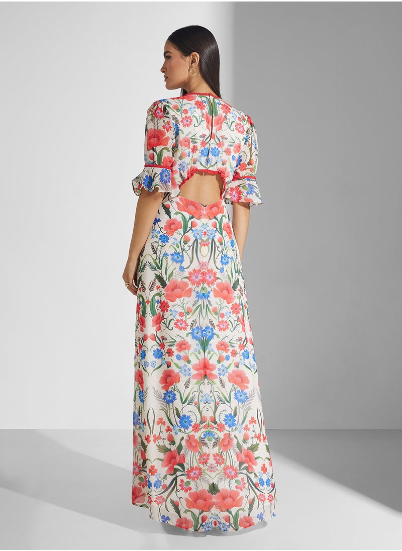 Hope & Ivy - Frill Sleeve Maxi Dress With Thigh Split - Image 1