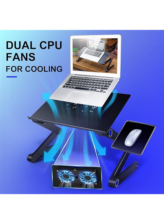 erorex Height Adjustable Laptop Table Portable Computer Laptop Desk Foldable Table Workstation Notebook Riser With 2 Cpu Cooling Usb Fans And Mouse Pad Ergonomic Laptop Stand Holder For Bed Sofa Office  - Image 4