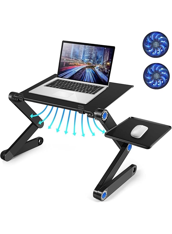 erorex Height Adjustable Laptop Table Portable Computer Laptop Desk Foldable Table Workstation Notebook Riser With 2 Cpu Cooling Usb Fans And Mouse Pad Ergonomic Laptop Stand Holder For Bed Sofa Office  - Image 1