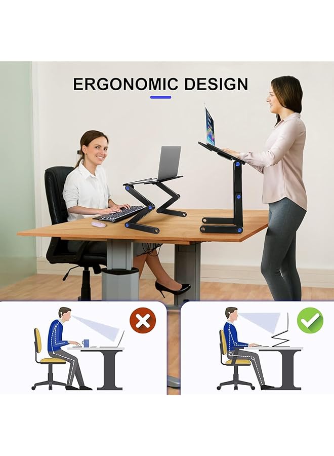 erorex Height Adjustable Laptop Table Portable Computer Laptop Desk Foldable Table Workstation Notebook Riser With 2 Cpu Cooling Usb Fans And Mouse Pad Ergonomic Laptop Stand Holder For Bed Sofa Office  - Image 5