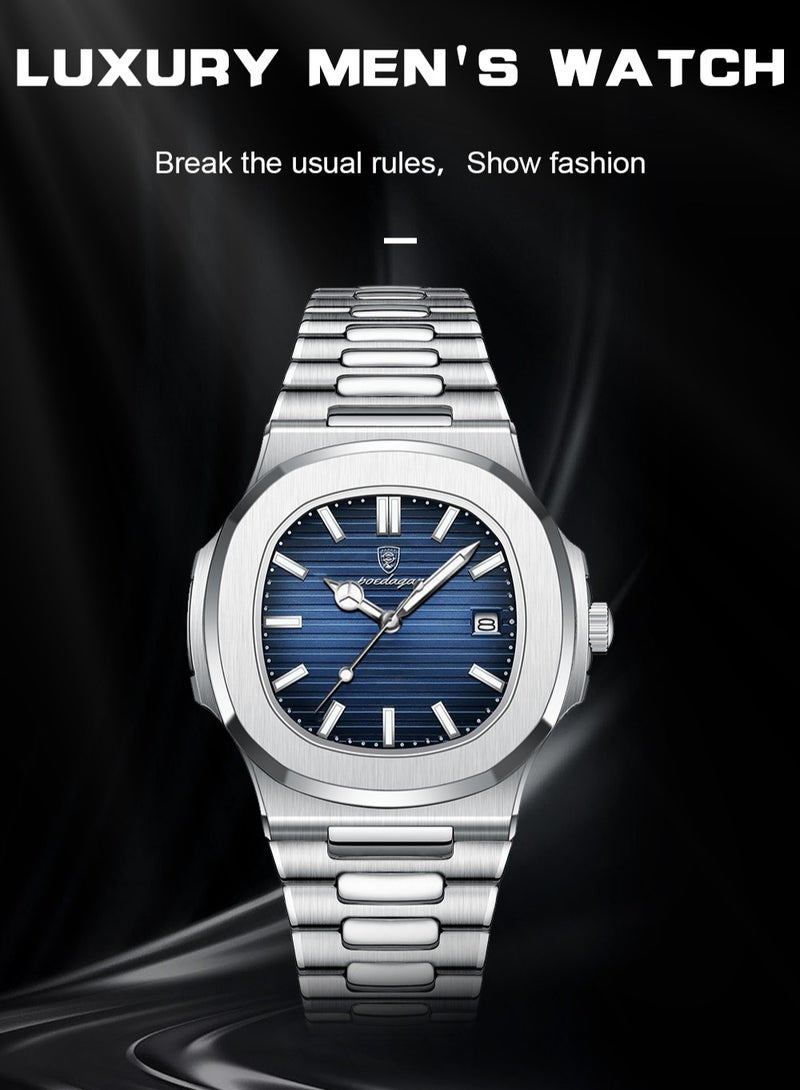 پوداجار ساعة للرجال ساعة من الفولاذ المقاوم للصدأ كوارتز مضيئة مقاومة للماء - Image 4