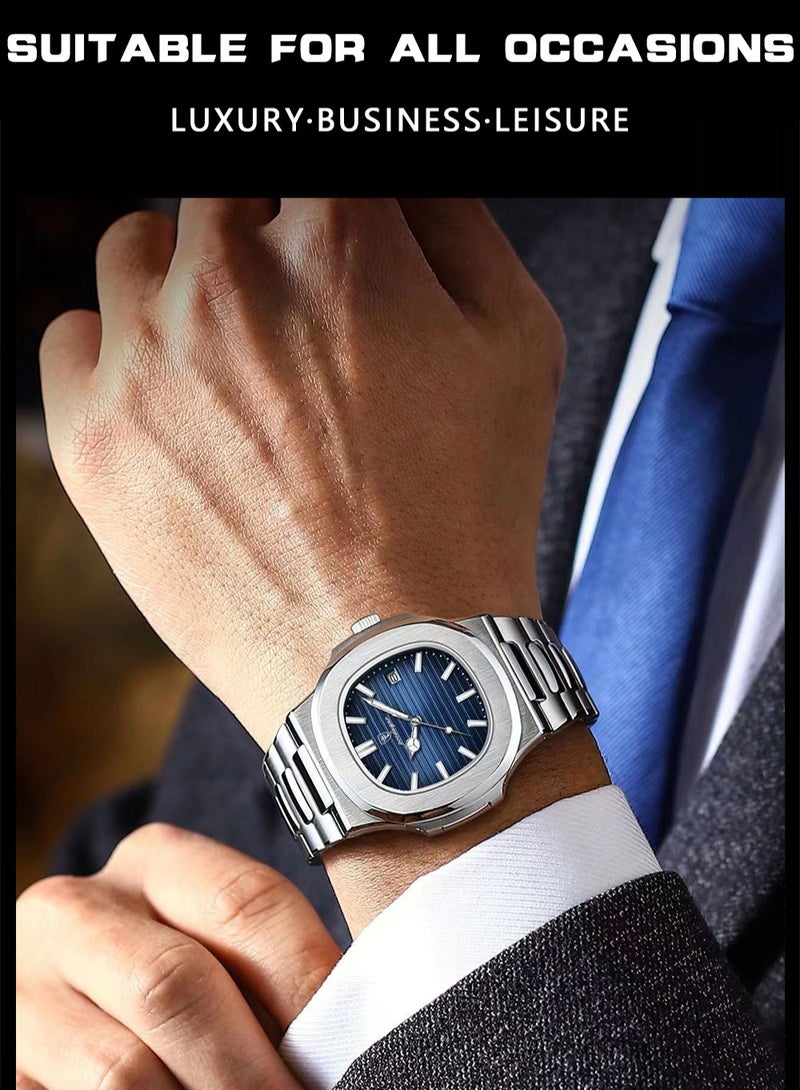 پوداجار ساعة للرجال ساعة من الفولاذ المقاوم للصدأ كوارتز مضيئة مقاومة للماء - Image 3