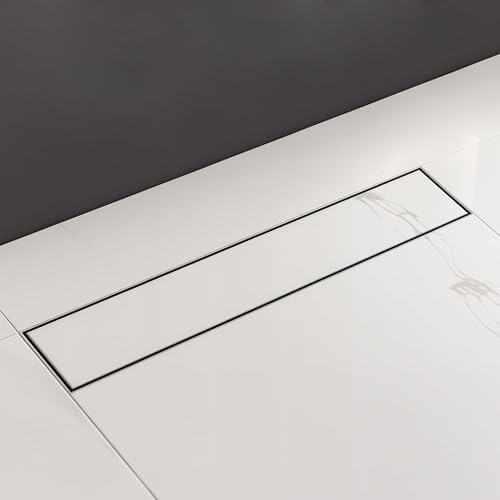 LIPKA Rectangular Tile Insert Shower Drain Channel | 18 x 3 Inches | Waste Water Floor Drain for 13mm Tile | 304 Stainless Steel | Invisible Shower Drainer Channel | Anti Cockroach Trap and Side Hole - Image 1