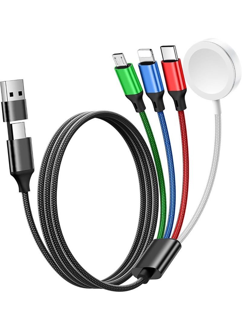 1.5m Extended 4-in-1 Multi Charging Cable，Nylon Braided Travel Cable with Magnetic Watch Charger，Compatible with Smart Watches，iPhone，Samsung Phones，Type-C & Micro USB Devices - Image 1