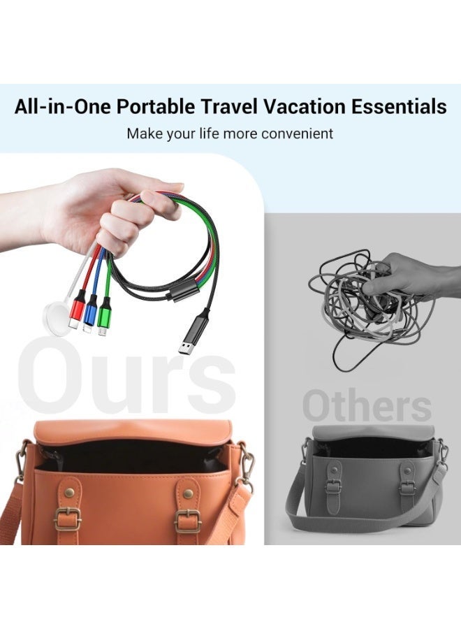 1.5m Extended 4-in-1 Multi Charging Cable，Nylon Braided Travel Cable with Magnetic Watch Charger，Compatible with Smart Watches，iPhone，Samsung Phones，Type-C & Micro USB Devices - Image 3