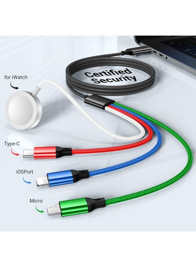 1.5m Extended 4-in-1 Multi Charging Cable，Nylon Braided Travel Cable with Magnetic Watch Charger，Compatible with Smart Watches，iPhone，Samsung Phones，Type-C & Micro USB Devices - Image 2