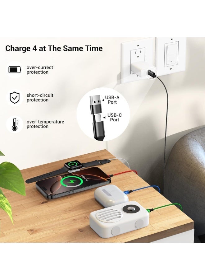 1.5m Extended 4-in-1 Multi Charging Cable，Nylon Braided Travel Cable with Magnetic Watch Charger，Compatible with Smart Watches，iPhone，Samsung Phones，Type-C & Micro USB Devices - Image 4