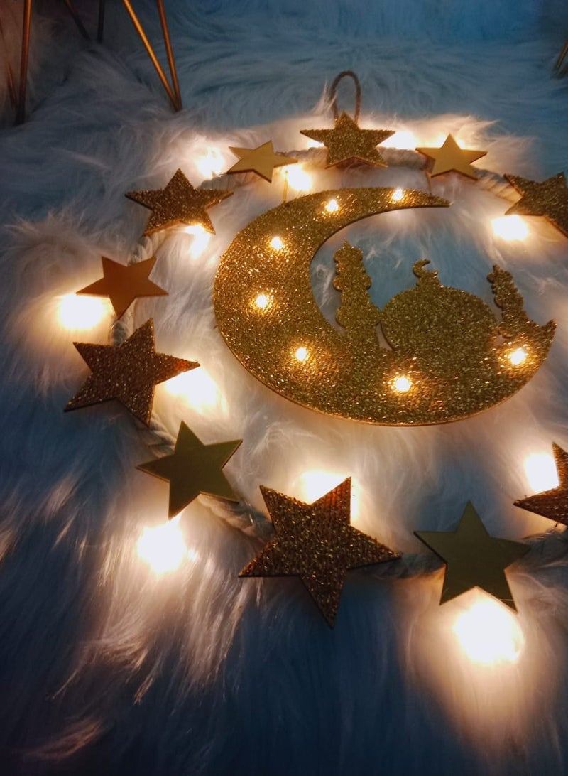 DubaiGallery Ramadan Pendant Decorations Muslim Iftar Crescent Islam Moon Star Wind Light Shape Pendant Ornament Indoor Outdoor Decorating for Eid Ramadan Decorations - Image 3