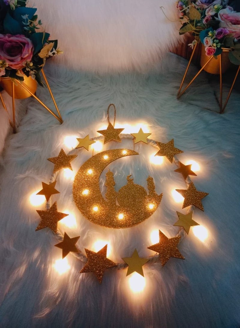 DubaiGallery Ramadan Pendant Decorations Muslim Iftar Crescent Islam Moon Star Wind Light Shape Pendant Ornament Indoor Outdoor Decorating for Eid Ramadan Decorations - Image 4