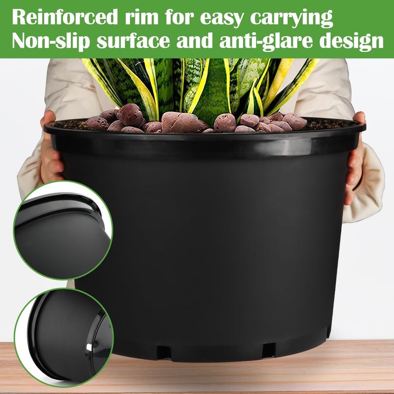 RooTrimmer 10 Gallon Plastic Nursery Pots, 16 Inch Round Plant Pots with Drainage Holes, 5 Pack Large Garden Flower Pots for Outdoor Indoor Plants, Gardening Gifts for Women, Black - Image 5