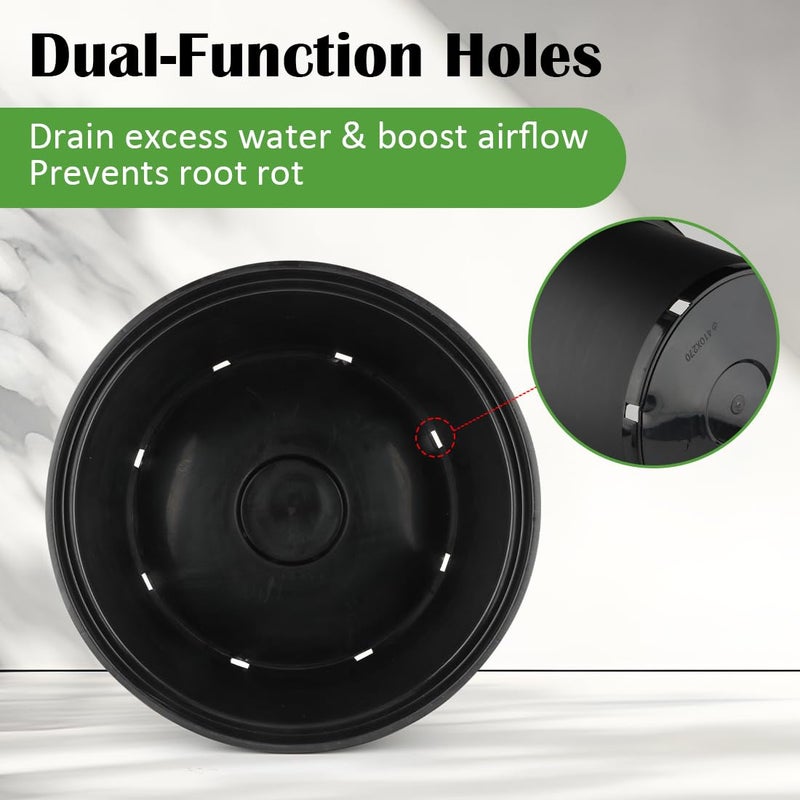 RooTrimmer 10 Gallon Plastic Nursery Pots, 16 Inch Round Plant Pots with Drainage Holes, 5 Pack Large Garden Flower Pots for Outdoor Indoor Plants, Gardening Gifts for Women, Black - Image 4