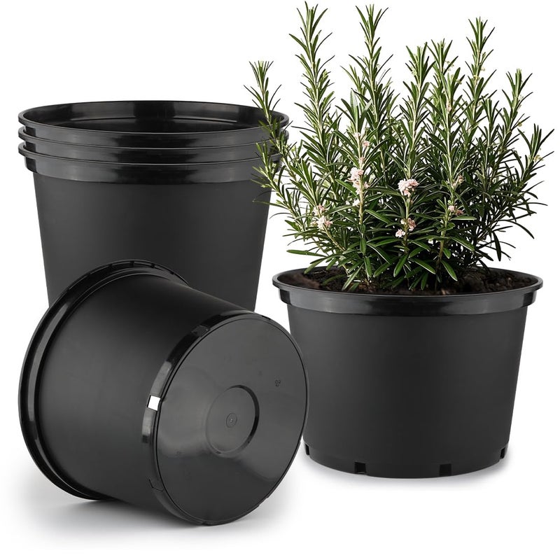RooTrimmer 10 Gallon Plastic Nursery Pots, 16 Inch Round Plant Pots with Drainage Holes, 5 Pack Large Garden Flower Pots for Outdoor Indoor Plants, Gardening Gifts for Women, Black - Image 1