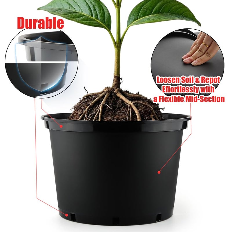 RooTrimmer 10 Gallon Plastic Nursery Pots, 16 Inch Round Plant Pots with Drainage Holes, 5 Pack Large Garden Flower Pots for Outdoor Indoor Plants, Gardening Gifts for Women, Black - Image 3