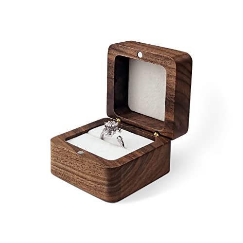 WisePoint Wooden Ring Box, Mini Engagement Ring Holder Box with Single Slot, Square Wedding Rings Box for Rings, Elegant and Retro RingHolder Box for Wedding, Ceremony (white) - Image 1