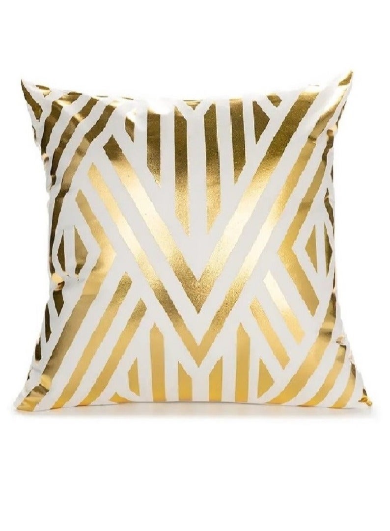 دولتري أغطية وسائد مقاس 18 × 18 بوصة لديكور المنزل بختم ساخن غطاء وسادة للأريكة (مصفوفة ذهبية بيضاء) - Image 1