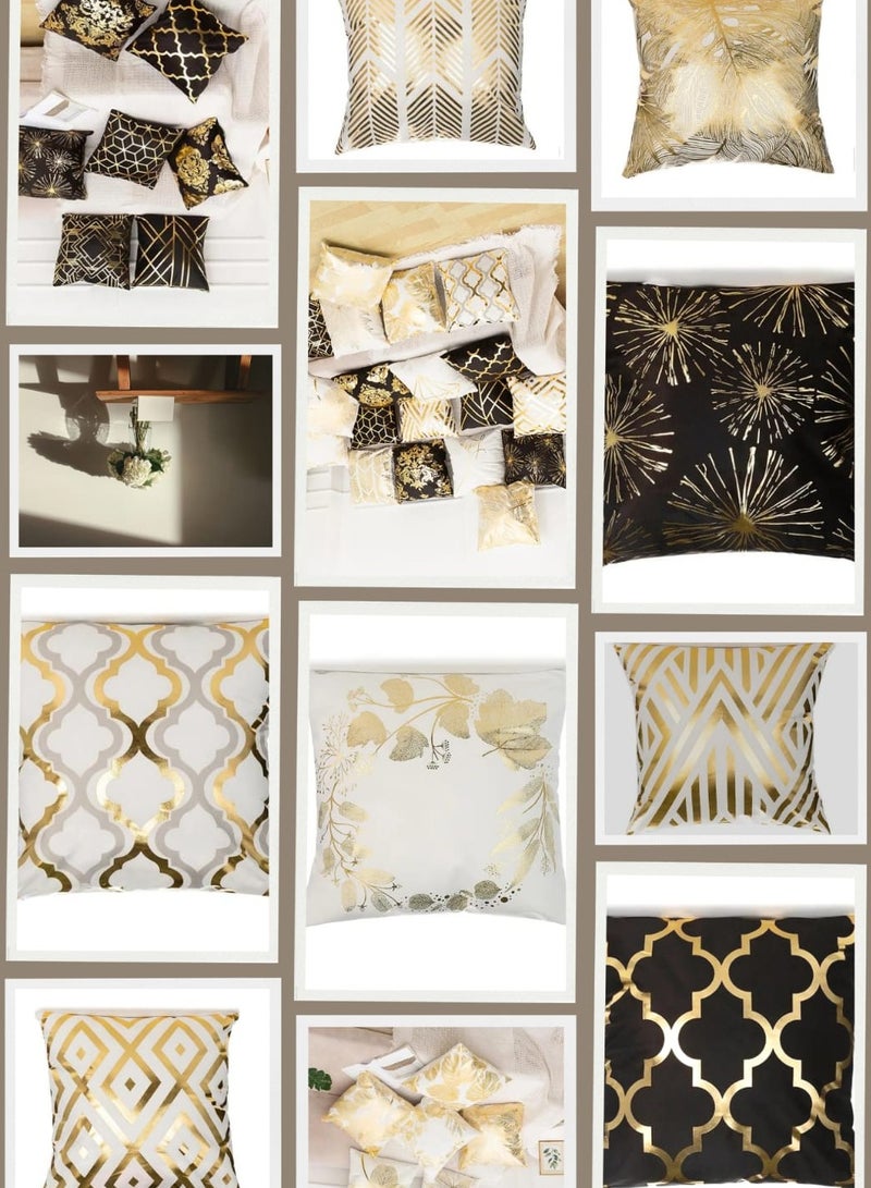 دولتري أغطية وسائد مقاس 18 × 18 بوصة لديكور المنزل بختم ساخن غطاء وسادة للأريكة (مصفوفة ذهبية بيضاء) - Image 4