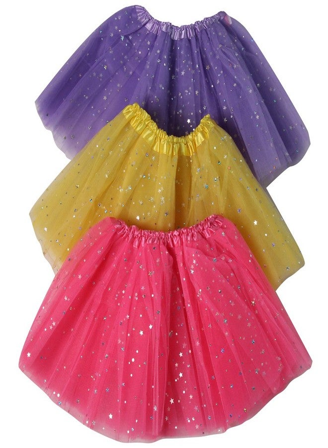 Making Believe Girls Ballerina Sparkle or Chiffon Tutu Beginner 3 Pack Dress Up Set (Lavender Sparkle/Pink/Yellow) - Image 1